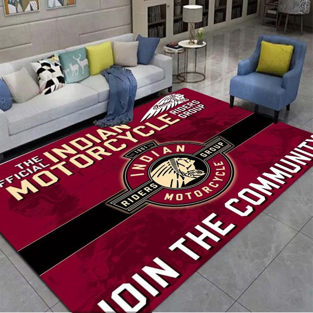 BestDream008 Retro-Plüschteppich mit Indian Motorcycles-Motiv aus Polyester, B/B: 150 x 100 cm - Bild 1