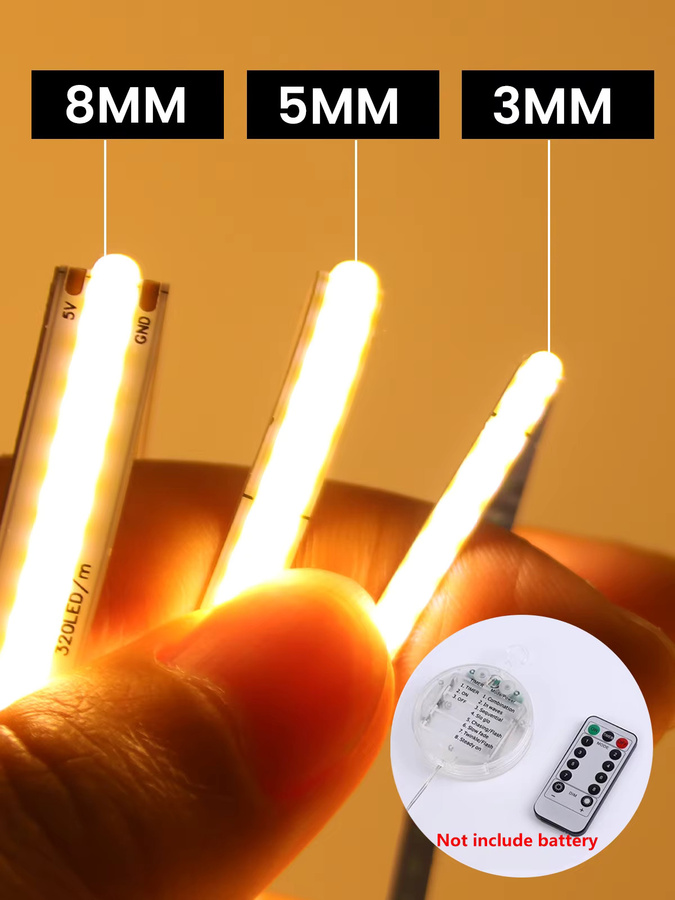 XUNATA COB LED-Streifen mit Fernbedienung, batteriebetrieben, RGB Multicolour, 5V, selbstklebend für die Raumdekoration - Bild 6