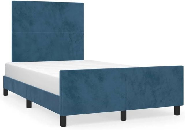 vidaXL Bettgestell mit Kopfteil aus Samt und Lärchenholz in Dunkelblau B/T/H: 120 x 200 cm - Bild 1
