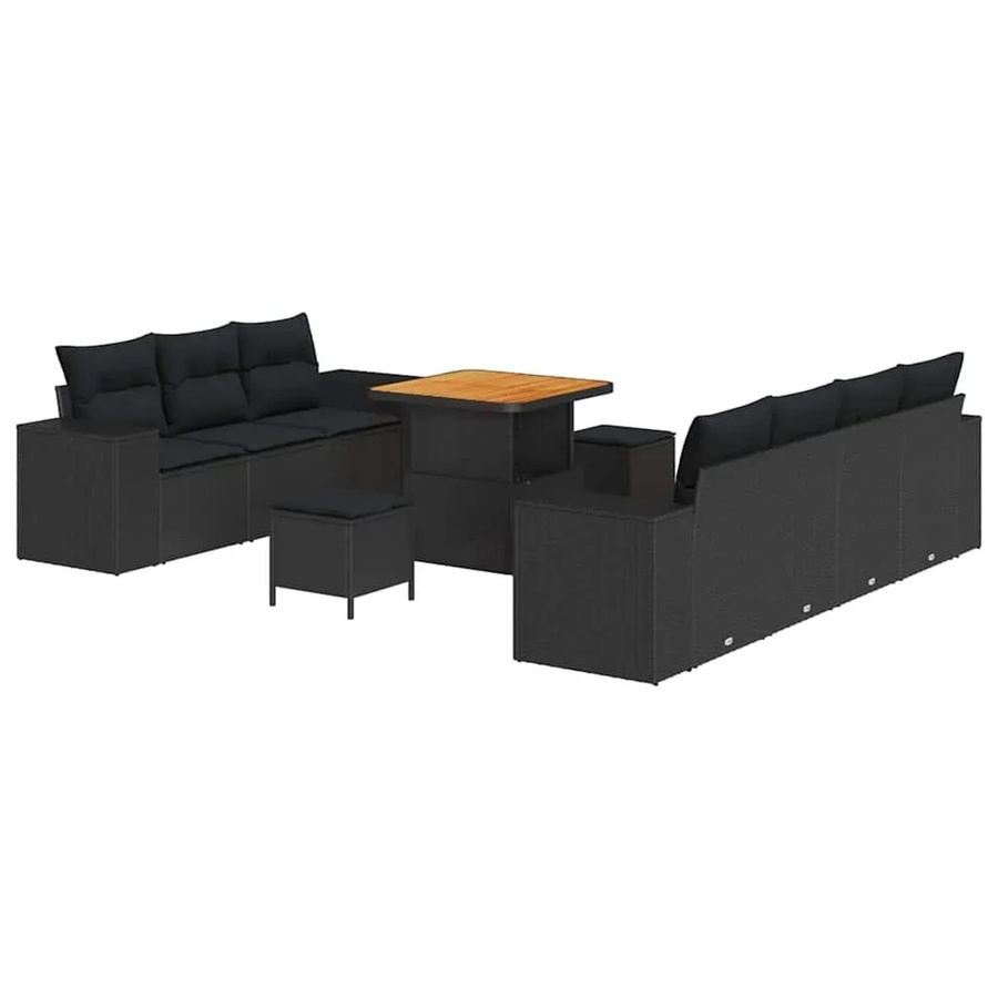 vidaXL Garten-Sofa-Set 10-teilig in Schwarz aus Poly Rattan und Stahl mit U-Form - Bild 2