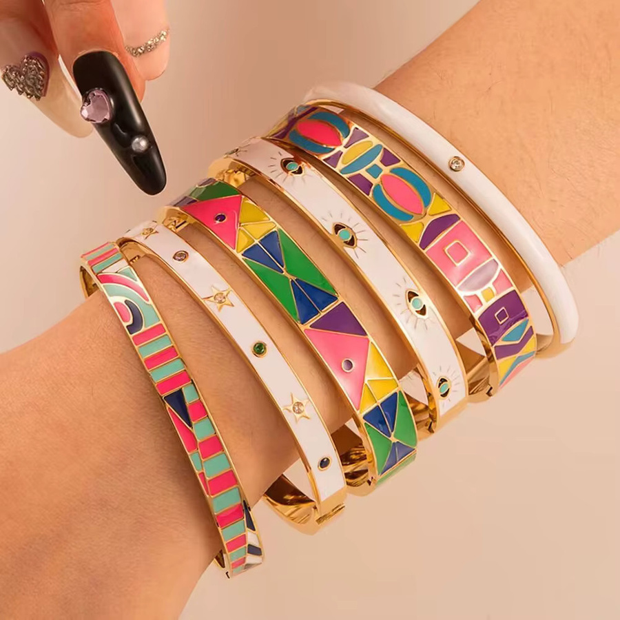 Greatera Manschettenarmband Edelstahl, Emaille, Buntes Muster, Damen - Bild 2