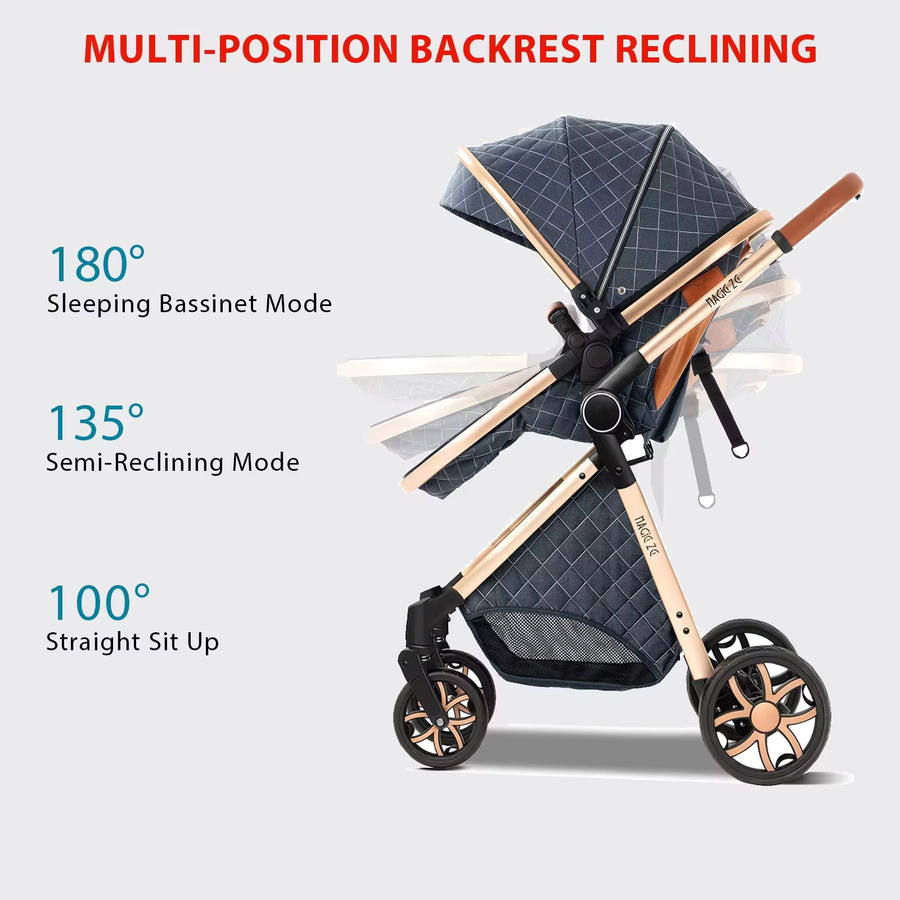 Magic ZC 3-in-1 Kinderwagen Set mit Autositz und Schlafkorb in Weiß, faltbarer Multifunktions-Babywagen und Reisebuggy - Bild 2