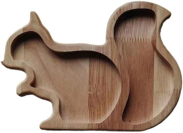 Holz-Snacktablett mit Eichhörnchen-Motiv in Grau und Braun zur Aufbewahrung von Obst und Käse - Bild 1