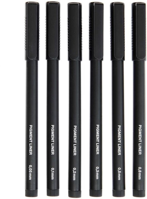Rico Design Paper Poetry Pigment Liner Fineliner Set in Schwarz, 6 Stück - Bild 1