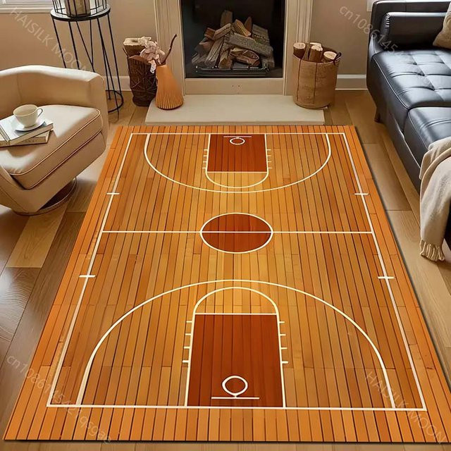 UQIDEHOME Teppich mit Holzbasketballfeld-Druck, modern, maschinenwaschbar, B/T: 80 x 160 cm - Bild 1