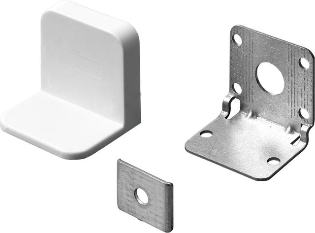 Hettich Schranksicherung aus Stahl mit Kunststoff-Abdeckung in Weiß, 2 Stück, B: 45 mm, H: 35 mm - Bild 1