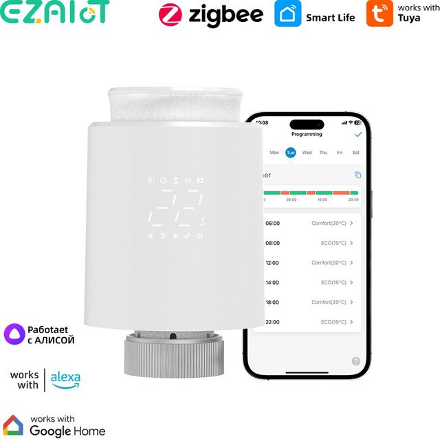 EZAIoT Intelligenter Zigbee-Heizkörperthermostat TRV in Weiß mit Tuya Sprachsteuerung für Alexa und Google Home - Bild 1