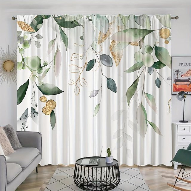 2er-Set Yiran Furniture Vorhänge mit grünem Blumenmuster im Landhausstil, Breite: 100 cm, Höhe: 130 cm - Bild 1