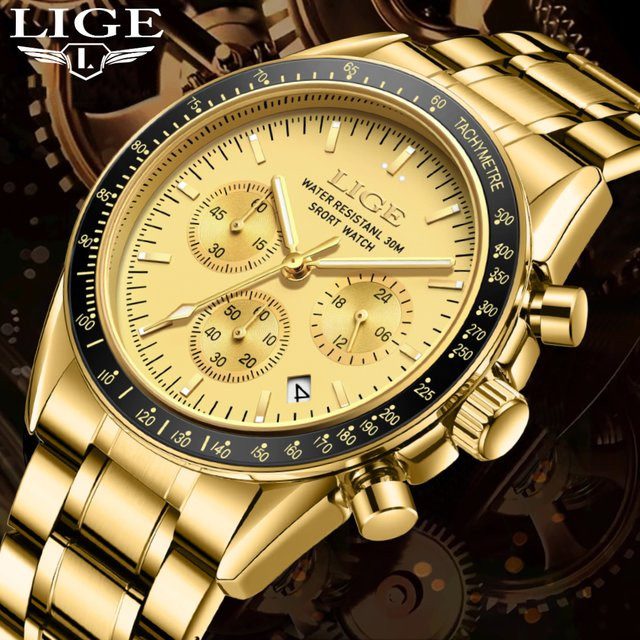 LIGE Armbanduhr Edelstahl, Quarz, Gold, Bicolor, Herren - Bild 1