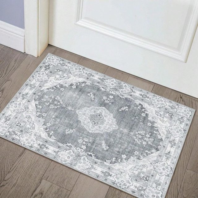 Waschbare Teppichmatte Lodestar in Grau im Boho Vintage Design, rutschfest und maschinengefertigt, B/T: 50 x 30 cm - Bild 1