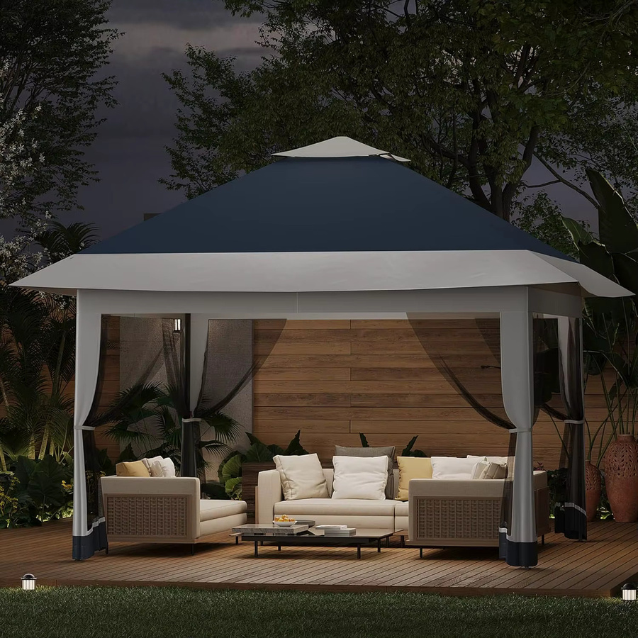 HiMISS Outdoor-Pavillon mit Doppeldach, Gartenpavillon mit Netz und Vorhängen für Terrasse und Garten, B/T/H: 366 x 366 x 198 cm - Bild 5