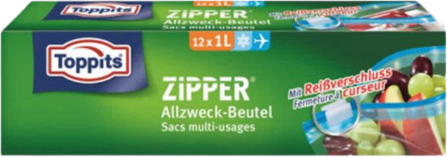 Toppits Zipper Allzweckbeutel mit Reißverschluss, transparent, 12 Stück, 1 Liter - Bild 1