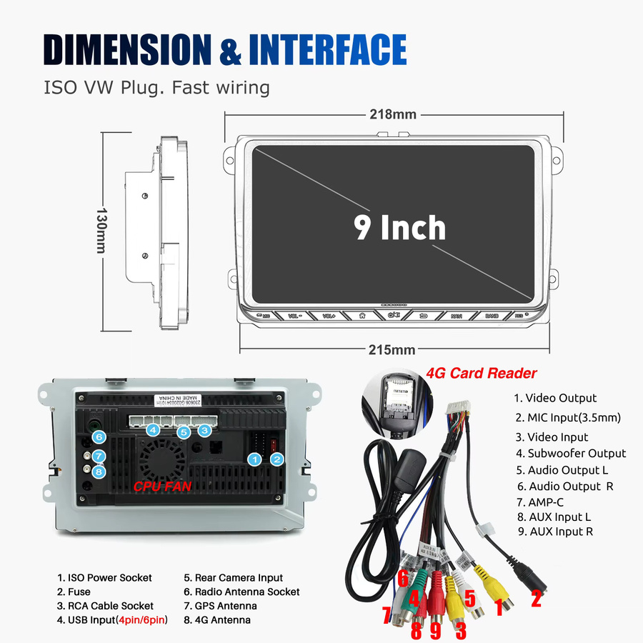ESSGOO Android 14 Autoradio mit 9 Zoll Display, 6+128 GB Speicher, 8 Kern Prozessor, Wireless CarPlay und Android Auto, Schwarz, inklusive GPS und 4G-Internet für VW Golf 5 6, Passat, Polo, Touran, Tiguan, Jetta, Caddy und EOS - Bild 3