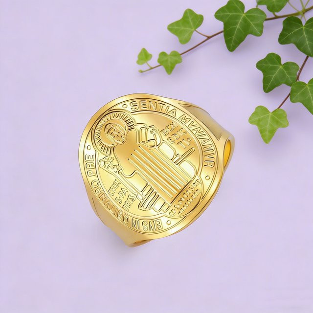 SENTIA Medaillenring Edelstahl, Vintage, Gold, Unisex - Bild 1