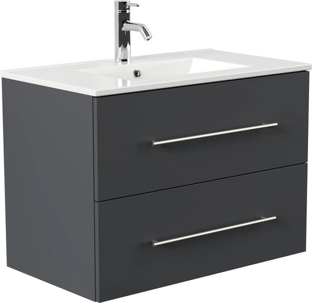 Posseik Badmöbel Homeline Wandmontiert Anthrazit Grau mit Soft-Close-Türen und Schubladen B/H/T: 81 x 46 x 61 cm - Bild 1