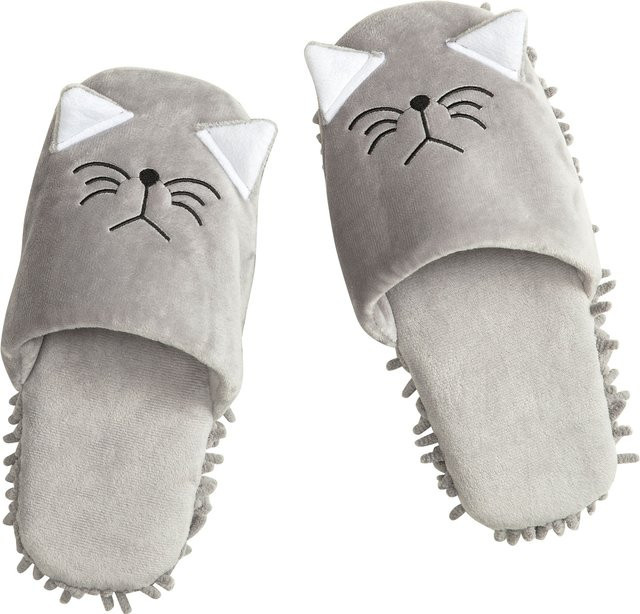 Genialo Putzpantoffeln Katze aus Mikrofaser in Grau, 1 Paar - Bild 1