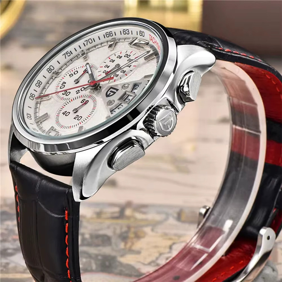 PAGANI DESIGN Chronograph, Quarz, Edelstahl, Leder, Weiß, Herren - Bild 4