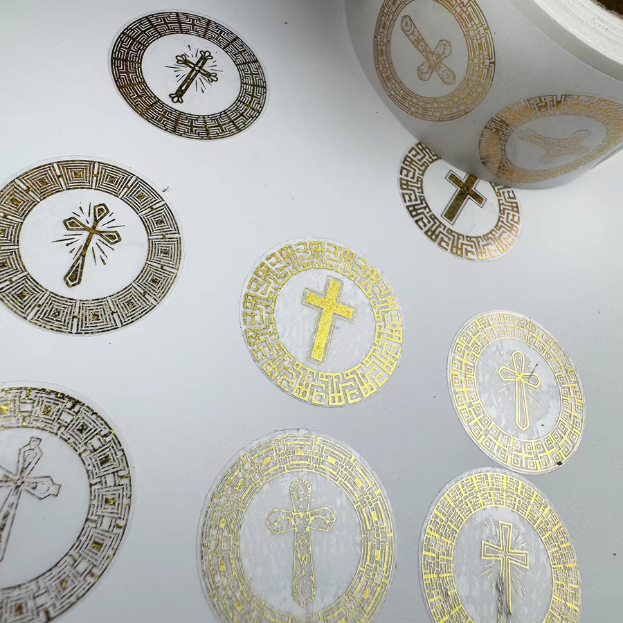 500 Stück runde Aufkleberrolle aus Folie mit goldenem Kreuz in Gold für Scrapbooking und Planer - Bild 3