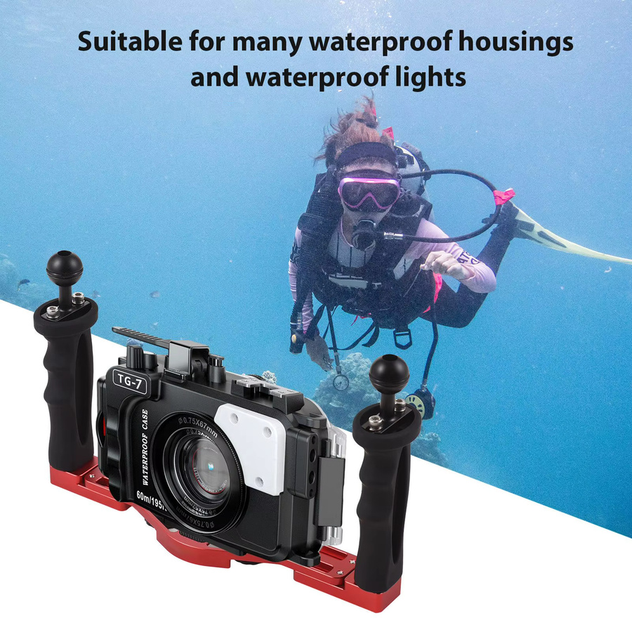 Arealer Dual Griff Kamera Tauchen Rig Handheld Wasserdichter Unterwasser Stabilisator für GoPro, Canon, Sony und Nikon DSLR - Bild 5