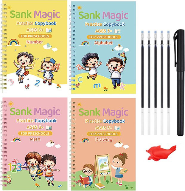 BOHY Magic Copybook Set mit 4 wiederverwendbaren Übungsheften für Alphabet, Wörter und Kalligraphie in Mehrfarbig - Bild 1