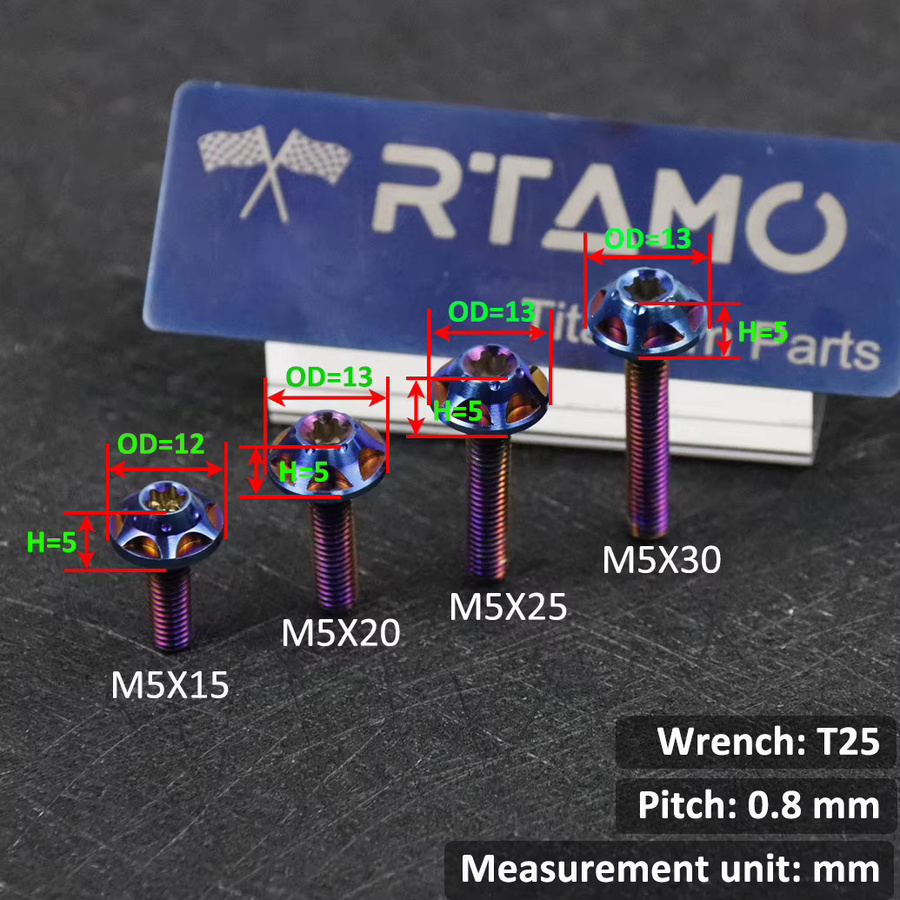 RTAMO Gr5 Titanschrauben M5 für Motorrad-Windschutzscheiben und Fahrrad-Visiere in Silber - Bild 2