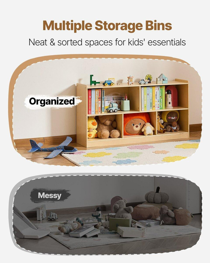 Buying Solutions MB Montessori Bücherregal aus Holz in Braun, 5-Fächer Kinderbuchregal und Spielzeugaufbewahrung mit Breite: 114 cm - Bild 4