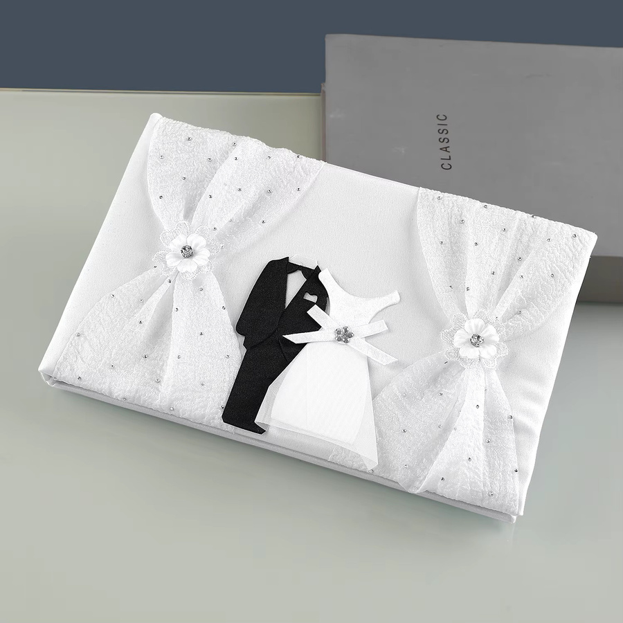 Schwarz-weißes Schildbuch für Hochzeitsgäste mit Hardcover und Stoffeinband als Unterschriftenbuch für Verlobung und Hochzeit - Bild 2