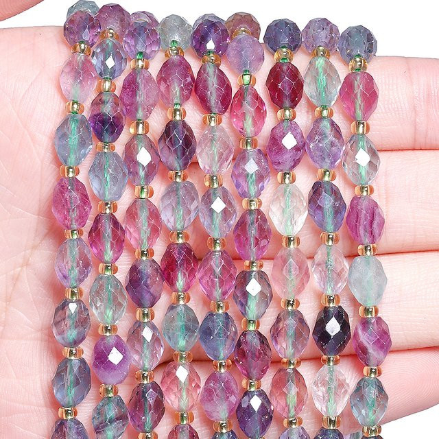 Perlen Fluorit-Quarz, oval, 8 x 7 mm, farbig - Bild 1