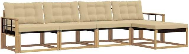 vidaXL Outdoor-Sofagarnitur in L-Form mit 3-Sitzer-Sofa, Ottoman und Kissen aus Akazienholz in Weiß und Beige - Bild 1