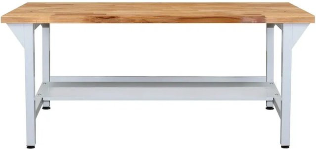 PROREGAL Werkbank Rhino Plus in Lichtgrau mit massiver Buche Arbeitsplatte und Stahlgestell, H x B x T: 84 x 150 x 75 cm - Bild 1
