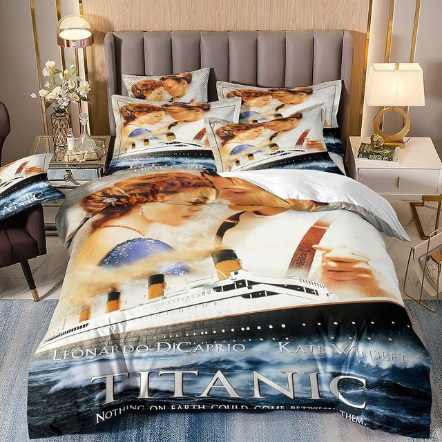 Bettwäsche Set mlily aus Mikrofaser mit Titanic Schiff und Meereslandschaft Aquarell Kunst, B/H: 228 x 228 cm, Mehrfarbig - Bild 1