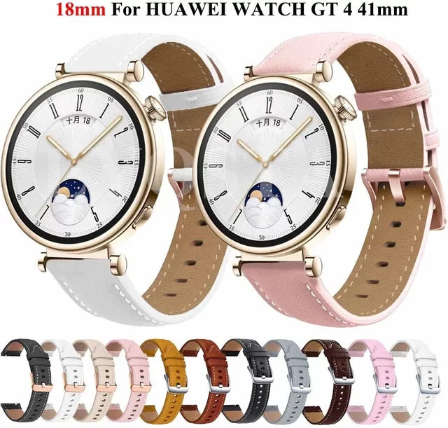QCTOG Smartwatch-Armband Leder, Roségoldene Schnalle, 18 mm, Unisex - Bild 1
