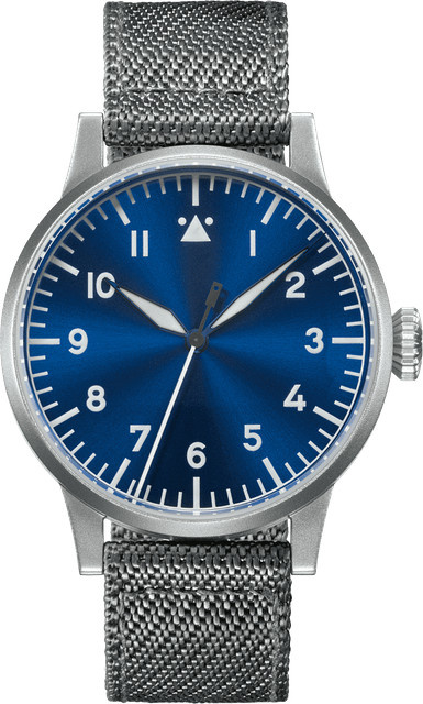 Laco Fliegeruhr, Handaufzug, Edelstahl, Blau, 42 mm, Textil/NATO - Bild 1