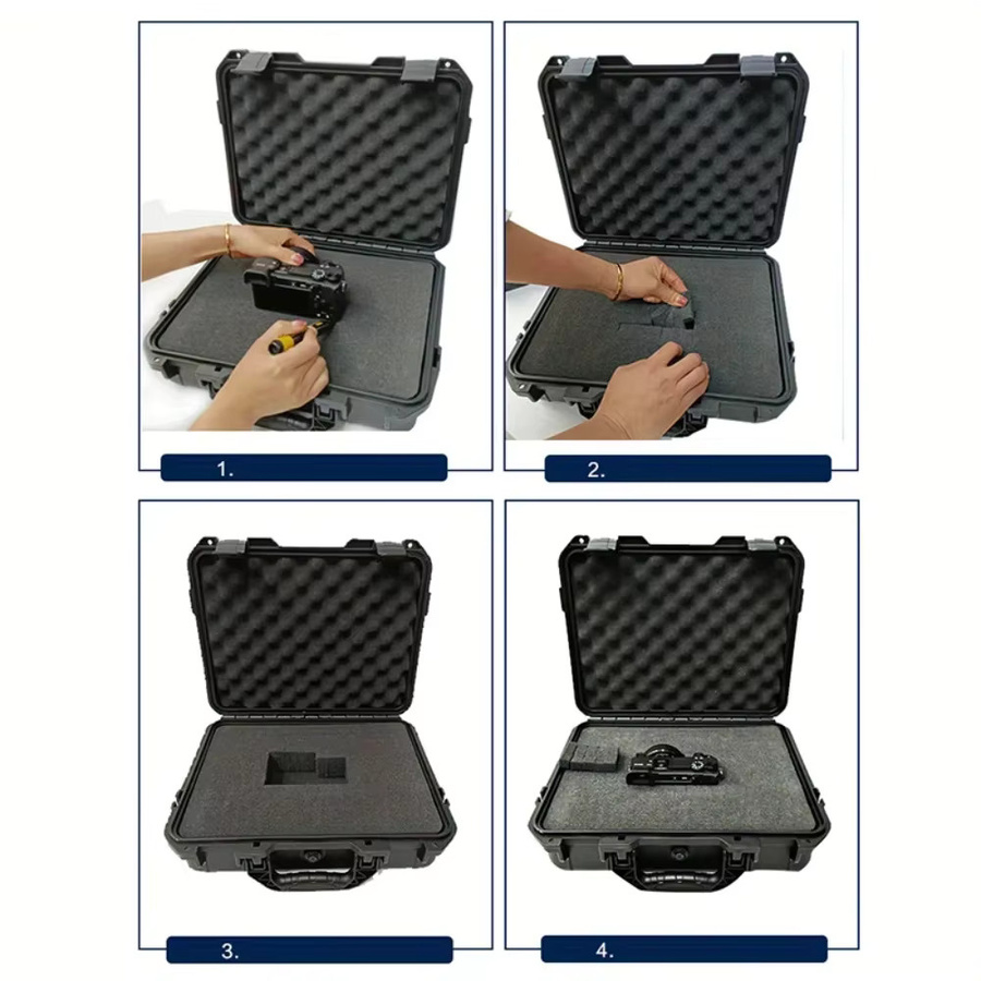 FNICEL Wasserdichter Hartschalenkoffer mit vorgeschnittenem Schaumstoff als Werkzeugkoffer und Organizer, Schwarz, B/T/H: 34,0 x 27,0 x 12,5 cm - Bild 6
