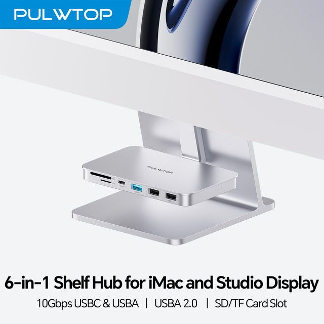 PULWTOP iMac USB C Hub in Silber mit USB A/C 10 Gbit/s, 2 USB A 2.0 und SD/TF Kartenleser für iMac 24 Zoll M1/M3/M4 und Studio Display - Bild 1