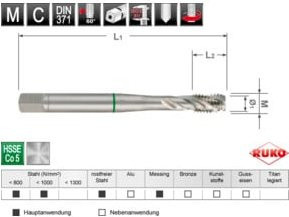 RUKO Maschinengewindebohrer M 6 DIN 371 HSS Co 5 in Silber - Bild 1