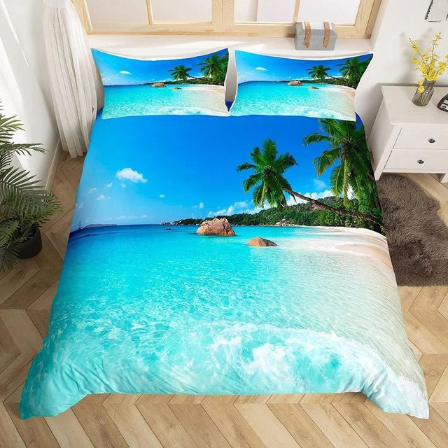 JMG Household Supplies Bettwäsche Set mit Ozean und Palmen Motiv, Blau, B/H: 140 x 200 cm - Bild 1
