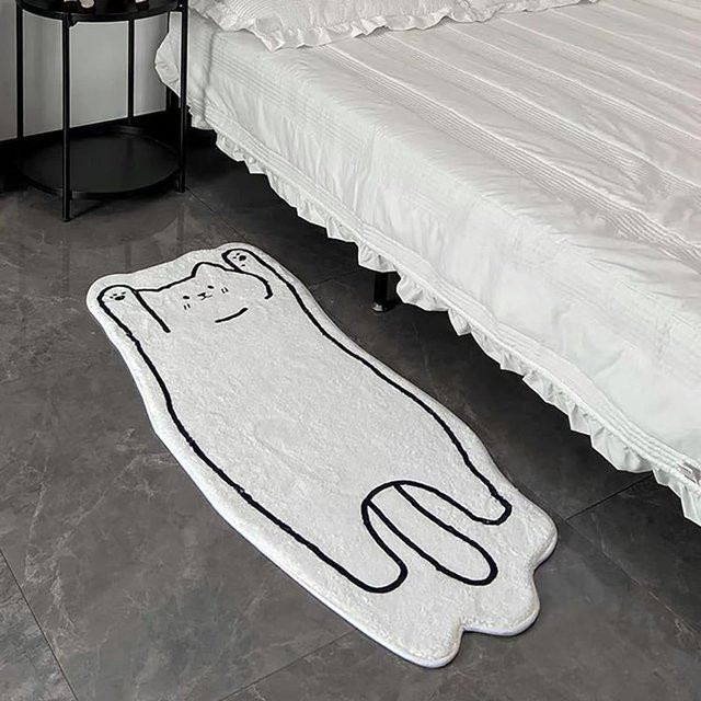 VIKAMA Bodenmatte mit Katzenmuster in Weiß, rutschfest und weich, ideal für Schlafzimmer, Küche oder Badezimmer - Bild 1