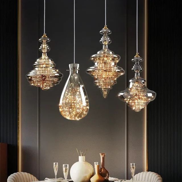 MAISU Moderne Regentropfen Pendelleuchte aus Kupfer und Kristall in Kupfer und Transparent/Amber - Bild 1
