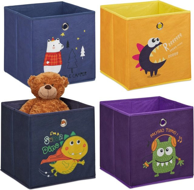 Relaxdays Aufbewahrungsboxen 4er Set aus Vlies und Pappe in Bunt, B/T/H: 30 x 30 x 30 cm - Bild 1