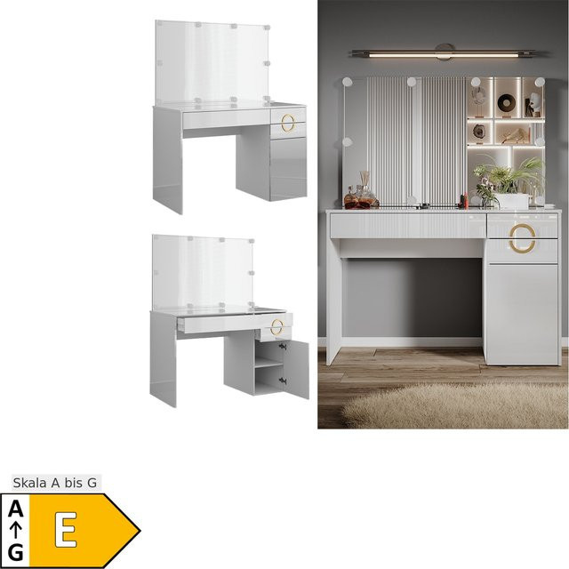 Vicco Schminktisch Adela Weiß Hochglanz mit Spiegel und LED Beleuchtung B: 115 cm, T: 76,4 cm - Bild 1