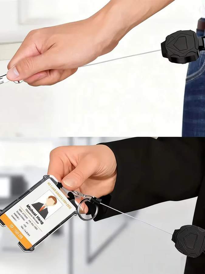 Einziehbare Abzeichenrolle mit Karabiner und Clip für ID-Karten und Kreditkarten, Schwarz - Bild 6