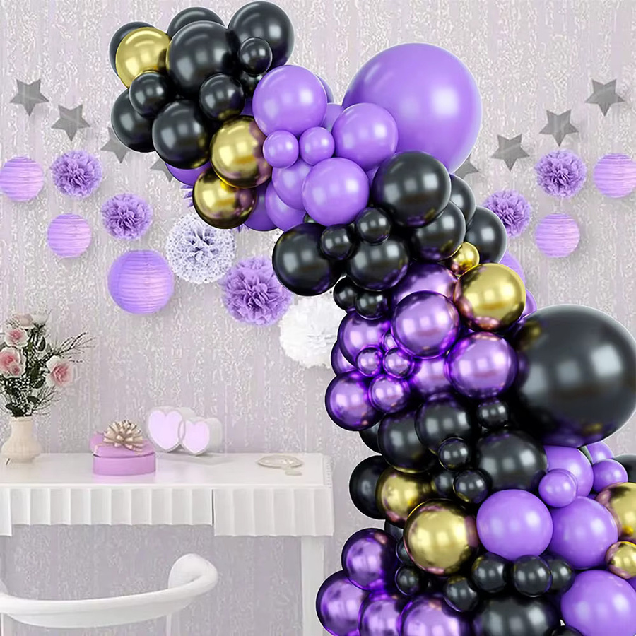 Surpsea Ballon-Girlandenbogen-Set in Lila, Schwarz und metallischem Gold für Hochzeit, Geburtstag und Party-Dekorationen - Bild 2