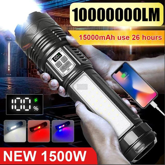 LONGRIVER Ultrahelle taktische LED-Taschenlampe in Schwarz mit wiederaufladbarem 15000-mAh-Akku für Camping und Jagd - Bild 1