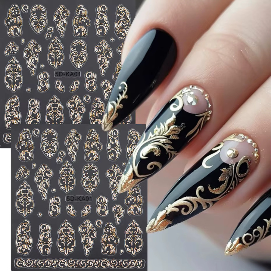 Full Beauty Nagelkunst-Aufkleber 5D Totem-Blütenblatt-Muster, Roségold, Metallic, 2 Stück - Bild 3