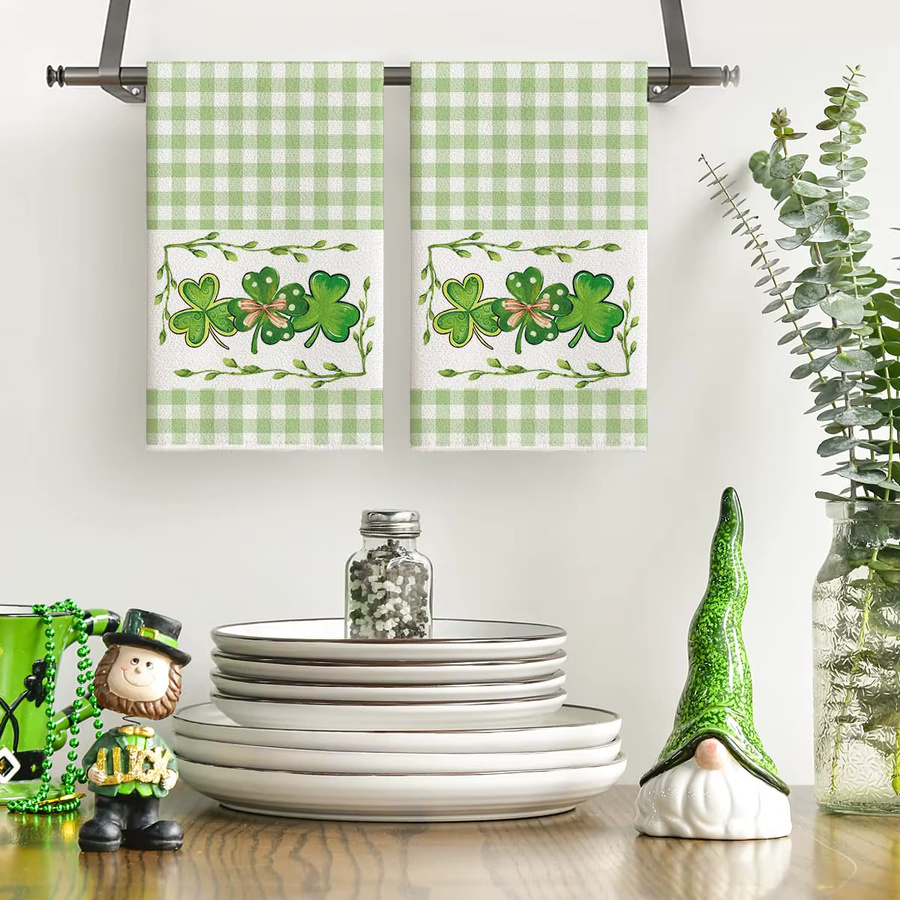 Artoid Mode Küchentücher Buffalo Plaid Clover Shamrock St. Patrick's Day Design in Grün und Multicolour, B/H: 40 x 60 cm - Bild 2