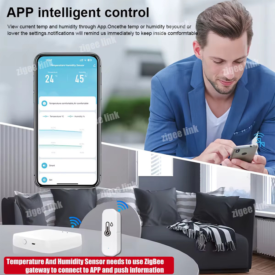 Shine-tale Intelligenter Temperatur- und Feuchtigkeitssensor Zigbee 3.0 in Weiß zur Fernüberwachung mit Tuya Alexa und Google Home Unterstützung - Bild 2