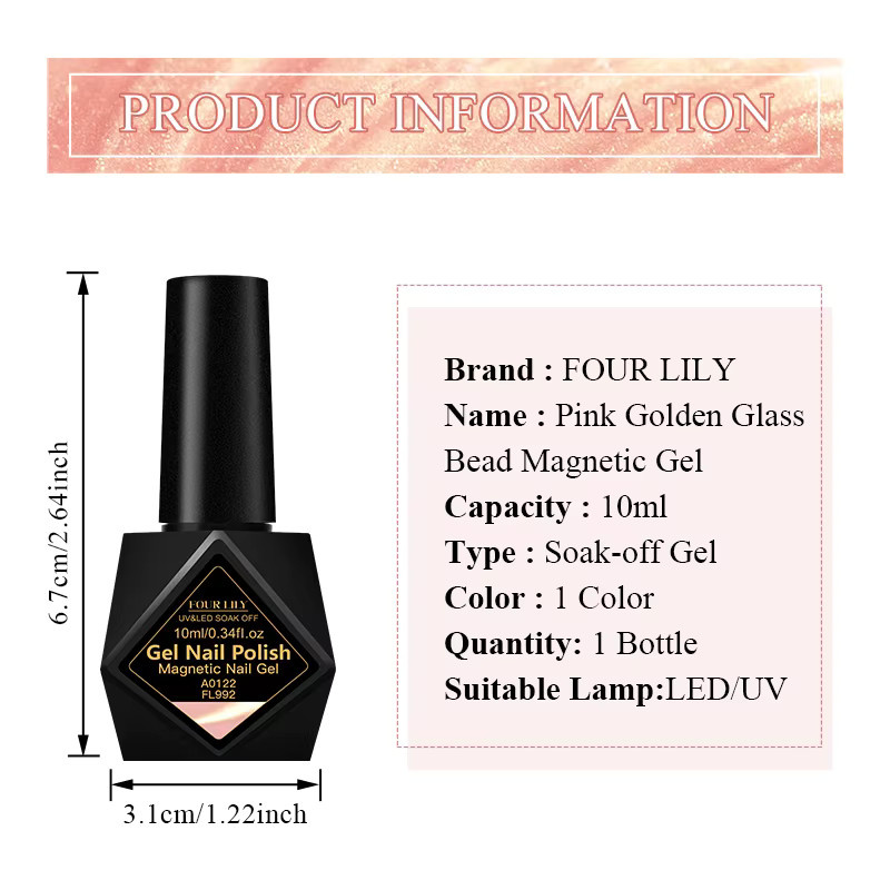 Four Lily Magnetischer Nagel-Gel-Lack, Rosa-Goldener Perlen-Katzenaugen-Lack, 10 ml - Bild 4