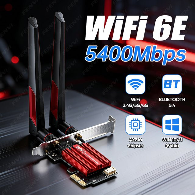 Fenvi WiFi 6E AX210 PCIe Netzwerkkarte mit Bluetooth 5.4, Tri-Band 2,4G/5G/6GHz Wireless Adapter für PC, kompatibel mit Windows 10/11 - Bild 1