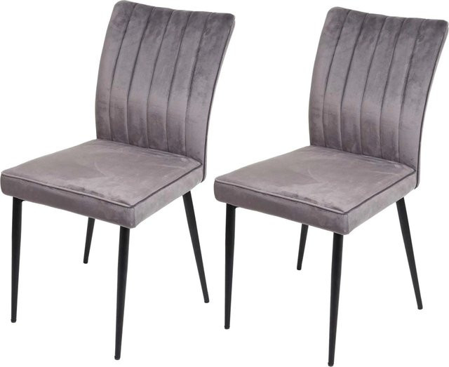 CHEFGASTRO Esszimmerstuhl 2er-Set aus Samt und Metall in Dunkelgrau, H x B x T: 88 x 50 x 64 cm, Sitzhöhe: 48 cm - Bild 1